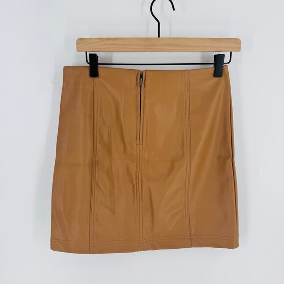 And Now This Tan Faux Leather Mini Skirt Women’s Size S High Waist Chic Fall - Picture 2 of 6